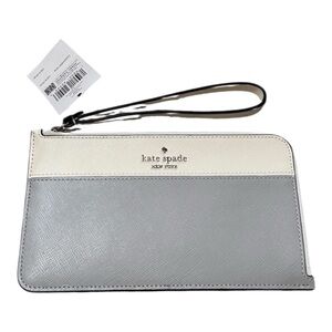 Kate Spade Lucy Med L Zip Platinum & White Colorblock Wristlet New with Tags